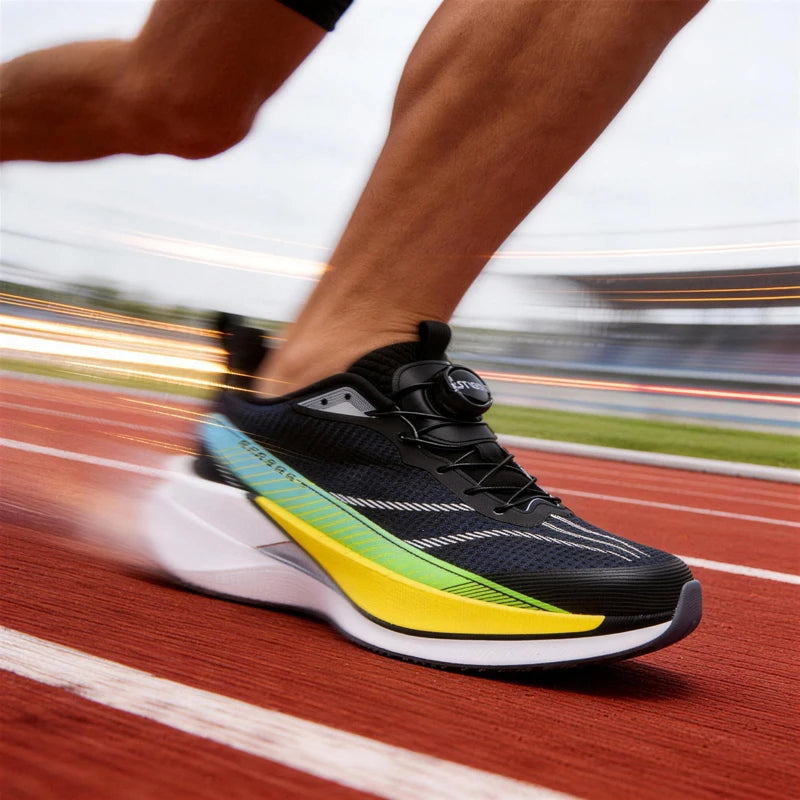  Lightweight Running Sneakers being worn by a person on a bridge, showcasing breathable and non-slip features.
