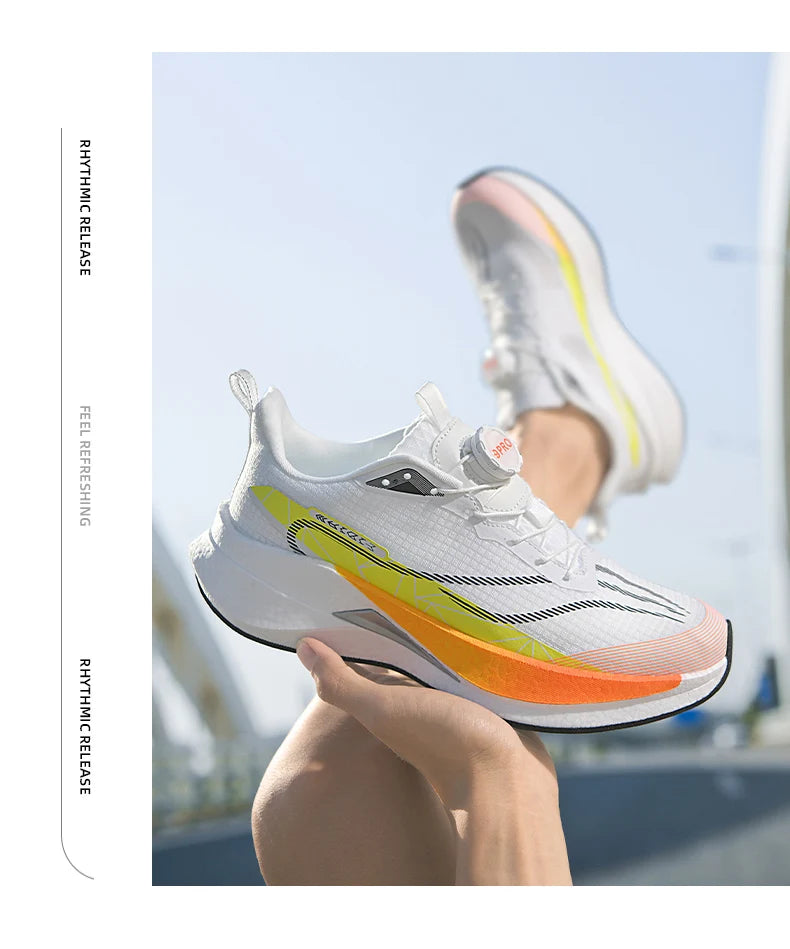  Lightweight Running Sneakers being worn by a person on a bridge, showcasing breathable and non-slip features.