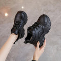 Women's High Top Platform Walking Sneakers in black, featuring chunky design and lightweight comfort for daily wear.