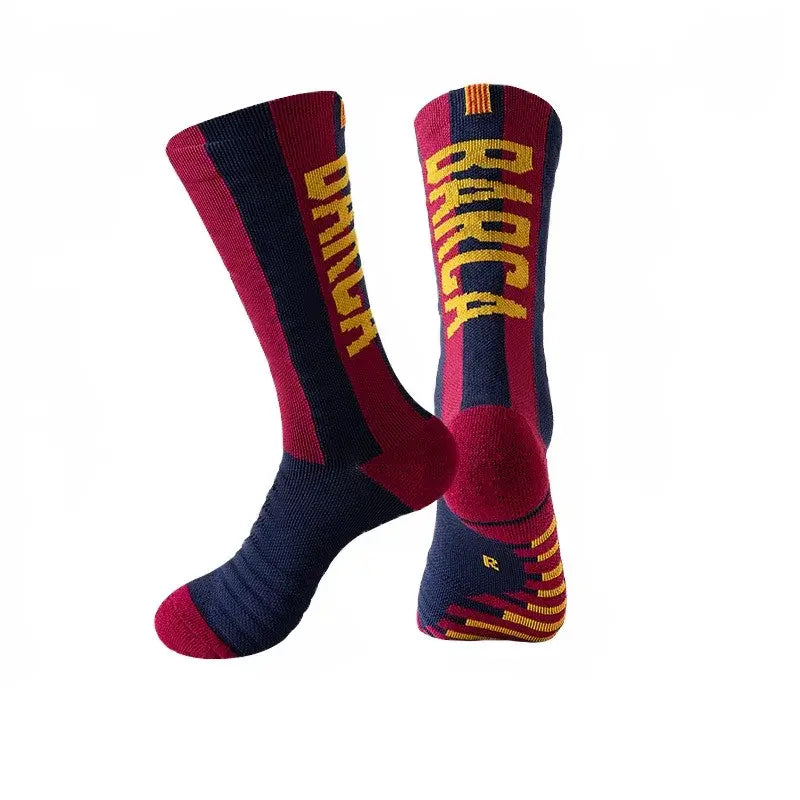 Men’s Anti Slip Soccer Socks in navy and maroon with player number 10 design for football and basketball