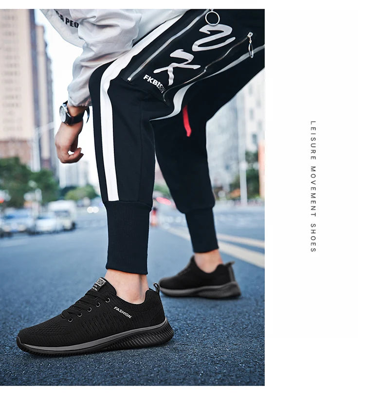 Men's Lightweight Running Sneakers showcased with casual athletic wear in an urban setting.