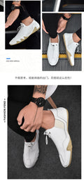 Men’s Casual Leather Sneakers – Comfortable Walking Shoes in a hand-held view showcasing black leather design