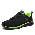 Men's Lightweight Running Sneakers in black being laced up, perfect for casual and sporty looks.
