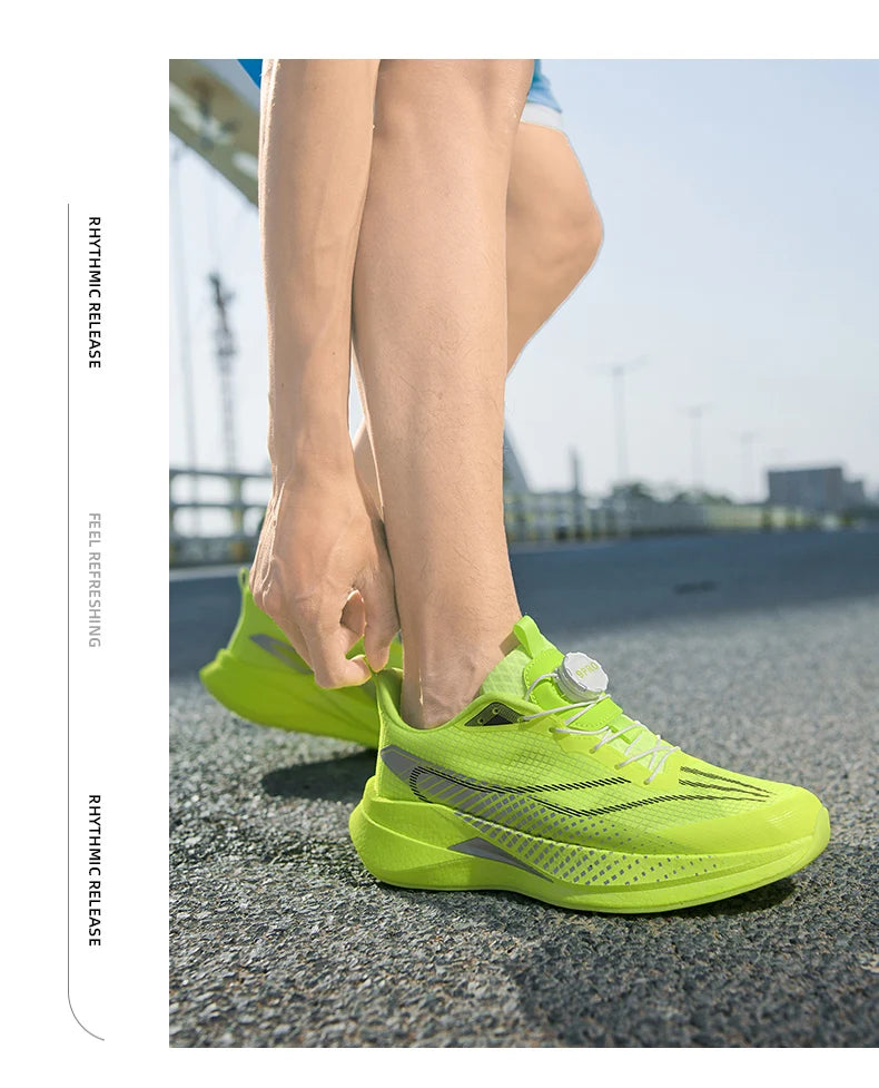  Lightweight Running Sneakers being worn by a person on a bridge, showcasing breathable and non-slip features.