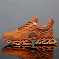 Men’s Breathable Running Sneakers in stylish orange color with lightweight mesh design and unique sole cushioning