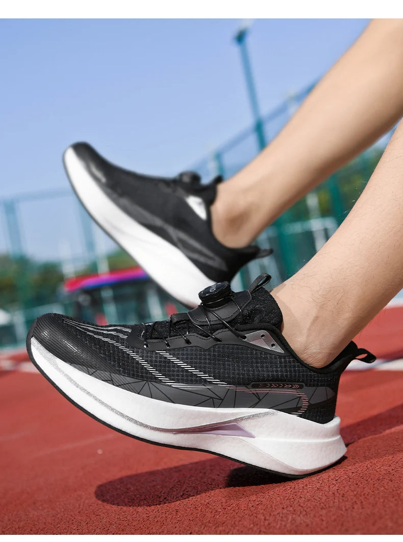  Lightweight Running Sneakers being worn by a person on a bridge, showcasing breathable and non-slip features.