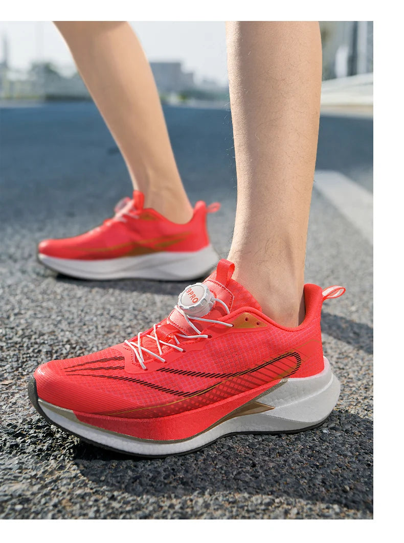  Lightweight Running Sneakers being worn by a person on a bridge, showcasing breathable and non-slip features.