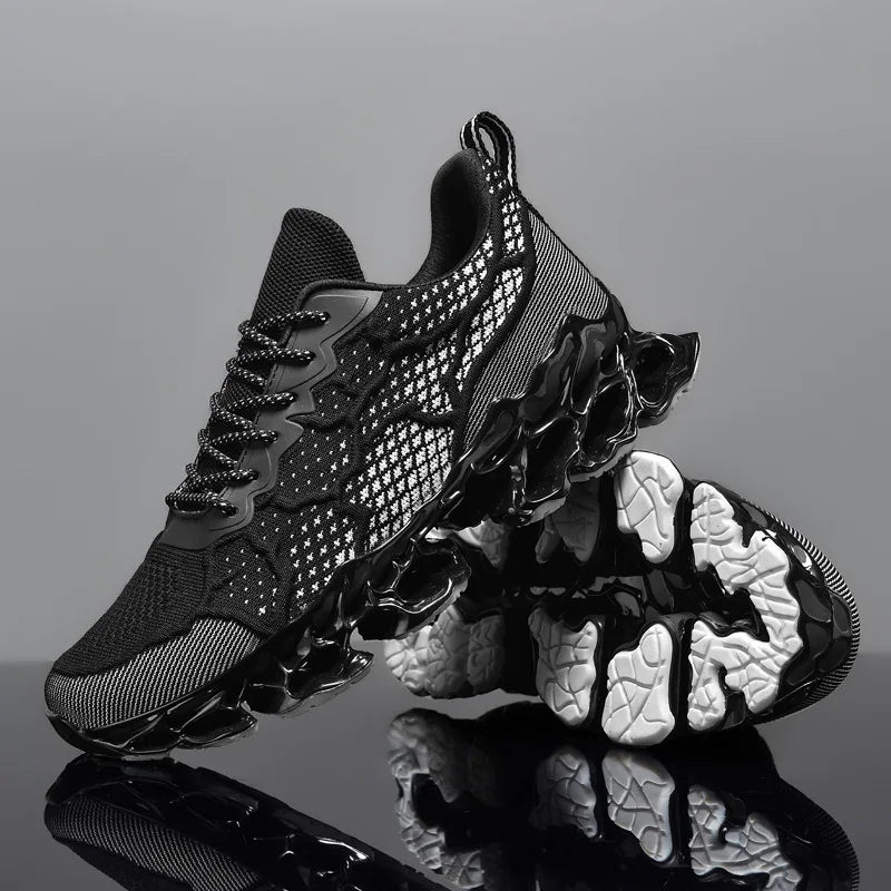 Men’s Breathable Running Sneakers in stylish orange color with lightweight mesh design and unique sole cushioning
