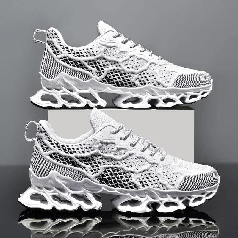 Men’s Breathable Running Sneakers in stylish orange color with lightweight mesh design and unique sole cushioning