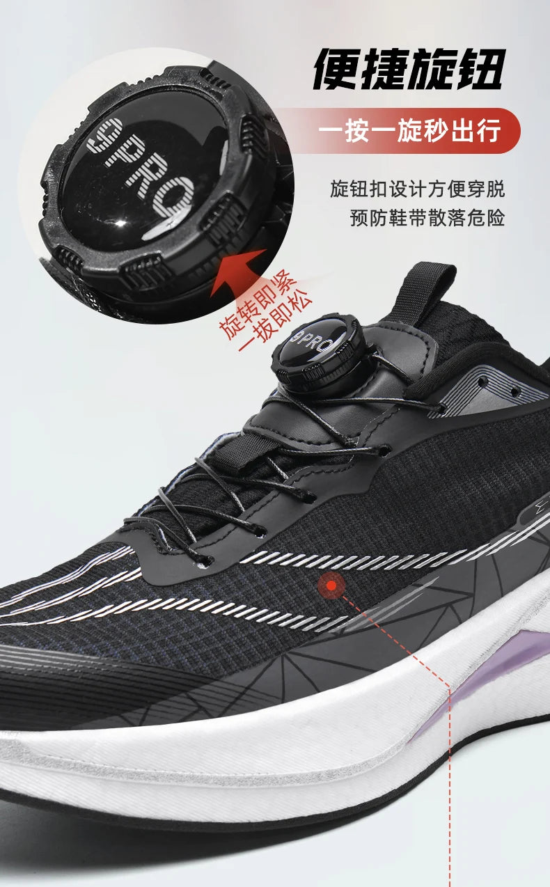  Lightweight Running Sneakers being worn by a person on a bridge, showcasing breathable and non-slip features.