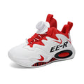  Kids High Top Basketball Sneakers in stylish red and white design, featuring ankle support for young athletes.