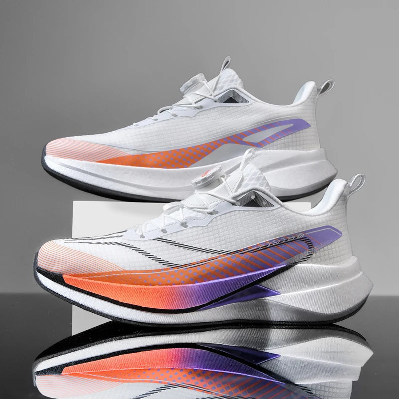  Lightweight Running Sneakers being worn by a person on a bridge, showcasing breathable and non-slip features.
