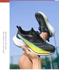  Lightweight Running Sneakers being worn by a person on a bridge, showcasing breathable and non-slip features.