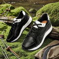 Women Orthopedic Sneakers – Comfortable Balance Shoes displayed on mossy ground with outdoor tools and rustic background.