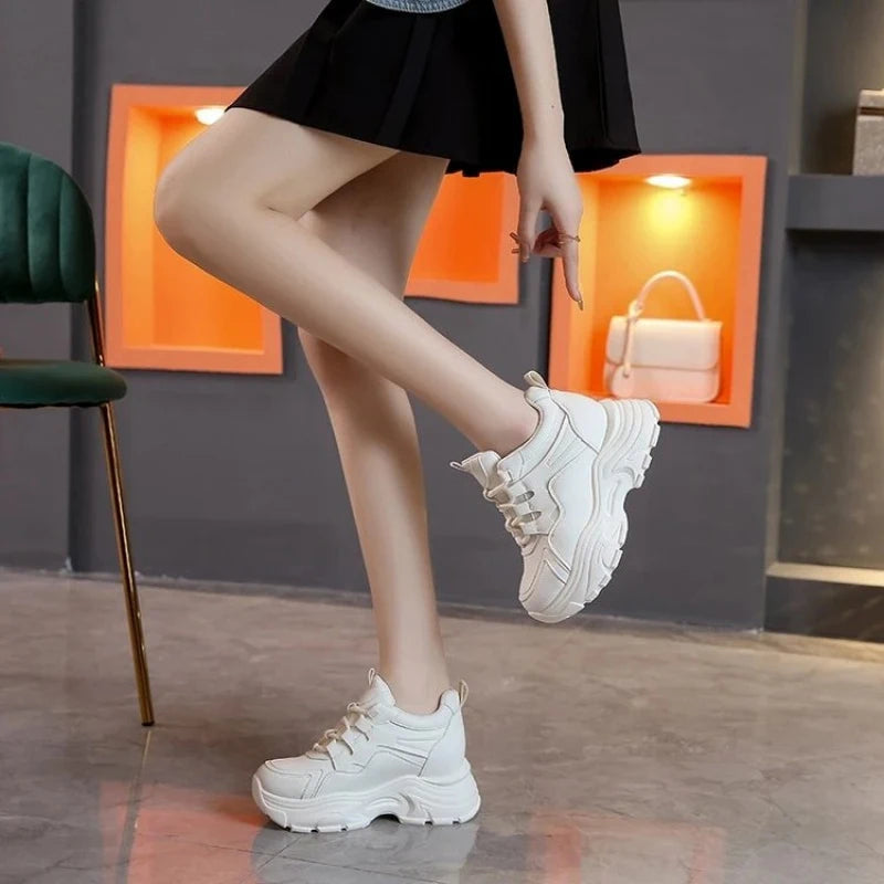 Women's High Top Platform Walking Sneakers in black, featuring chunky design and lightweight comfort for daily wear.