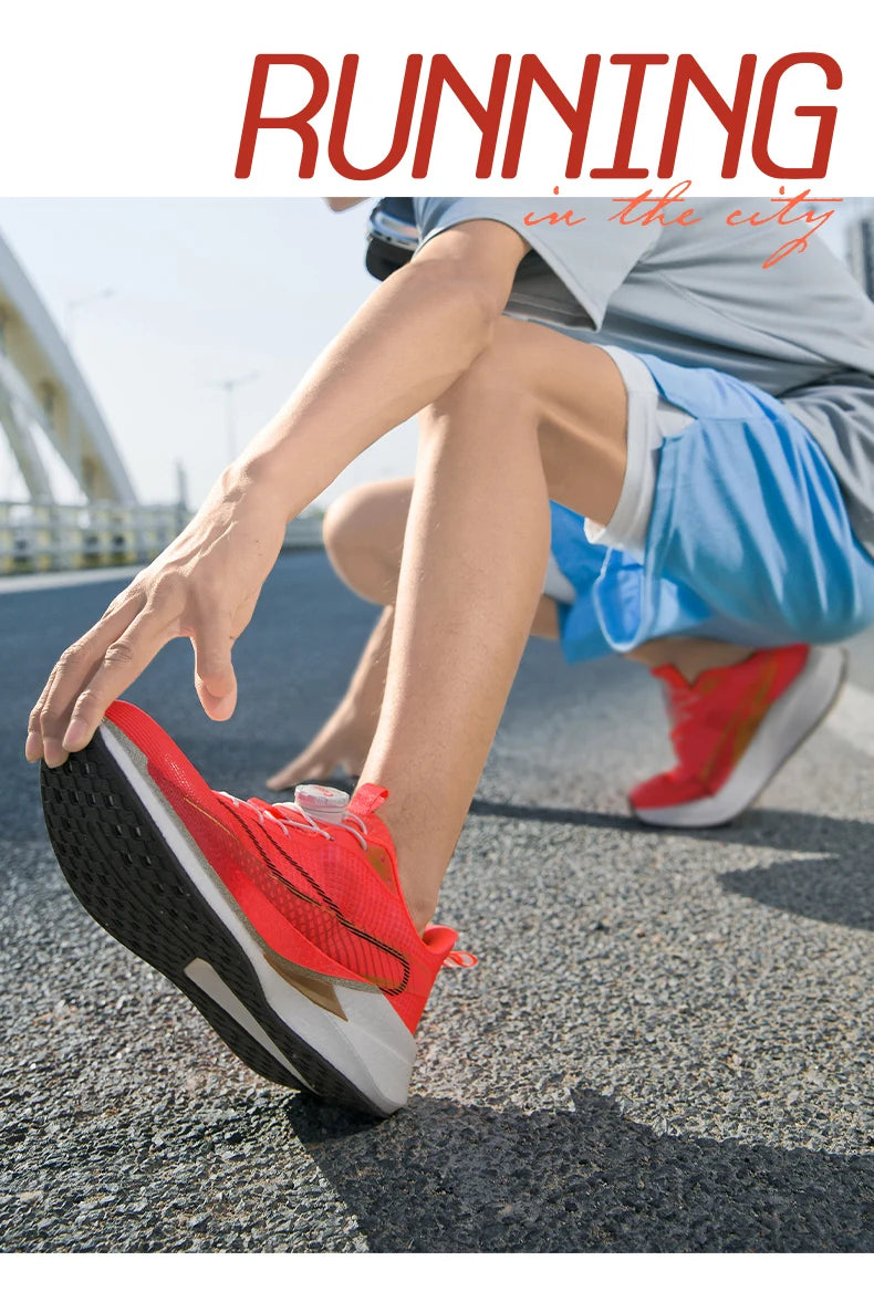  Lightweight Running Sneakers being worn by a person on a bridge, showcasing breathable and non-slip features.