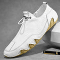Men’s Casual Leather Sneakers – Comfortable Walking Shoes in a hand-held view showcasing black leather design