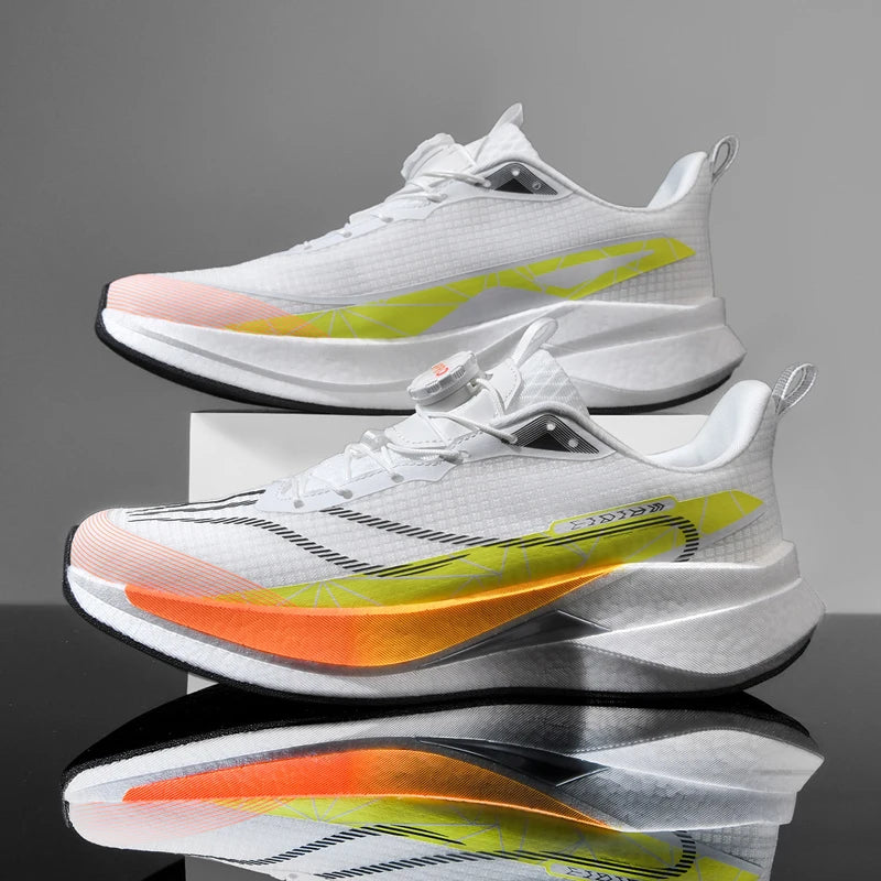 Lightweight Running Sneakers being worn by a person on a bridge, showcasing breathable and non-slip features.