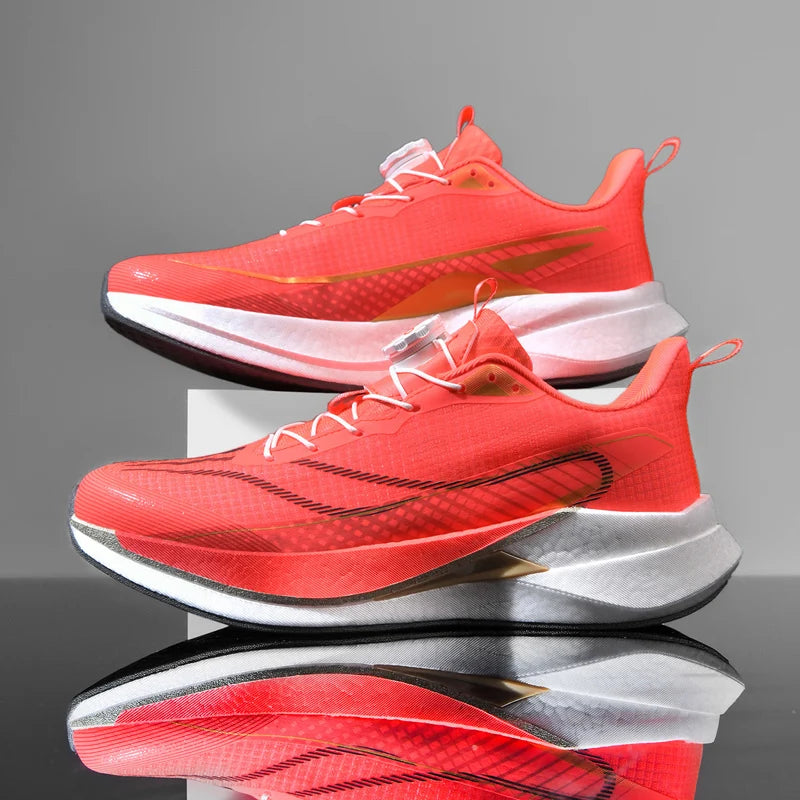  Lightweight Running Sneakers being worn by a person on a bridge, showcasing breathable and non-slip features.