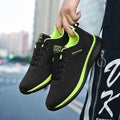 Men's Lightweight Running Sneakers in black being laced up, perfect for casual and sporty looks.