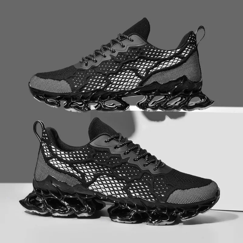 Men’s Breathable Running Sneakers in stylish orange color with lightweight mesh design and unique sole cushioning