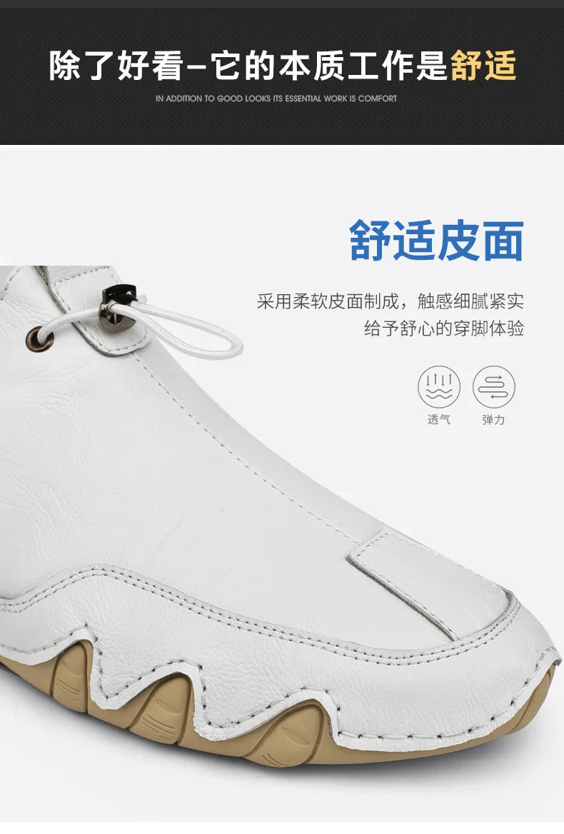 Men’s Casual Leather Sneakers – Comfortable Walking Shoes in a hand-held view showcasing black leather design