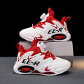 Kids High Top Basketball Sneakers in stylish red and white design, featuring ankle support for young athletes.