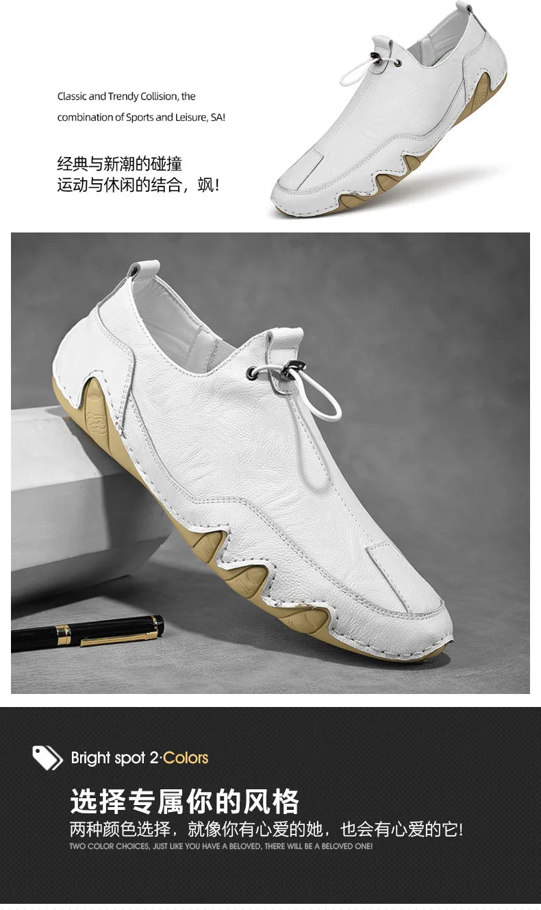 Men’s Casual Leather Sneakers – Comfortable Walking Shoes in a hand-held view showcasing black leather design