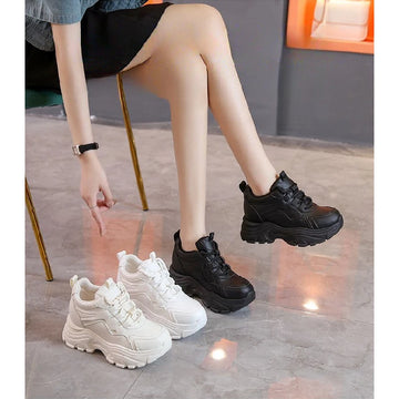 Women's High Top Platform Walking Sneakers in black, featuring chunky design and lightweight comfort for daily wear.