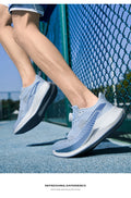  Lightweight Running Sneakers being worn by a person on a bridge, showcasing breathable and non-slip features.