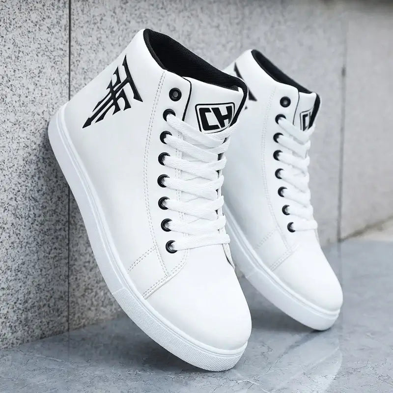 High Top Sneakers – Stylish casual skate shoes on a textured surface.