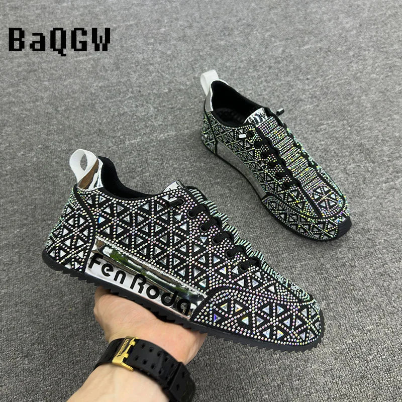 Luxury Sparkly Sneakers for Men Designer Cover Bottom Casual Bling Board Shoe Fashion Upper Increased Internal Platform Shoes