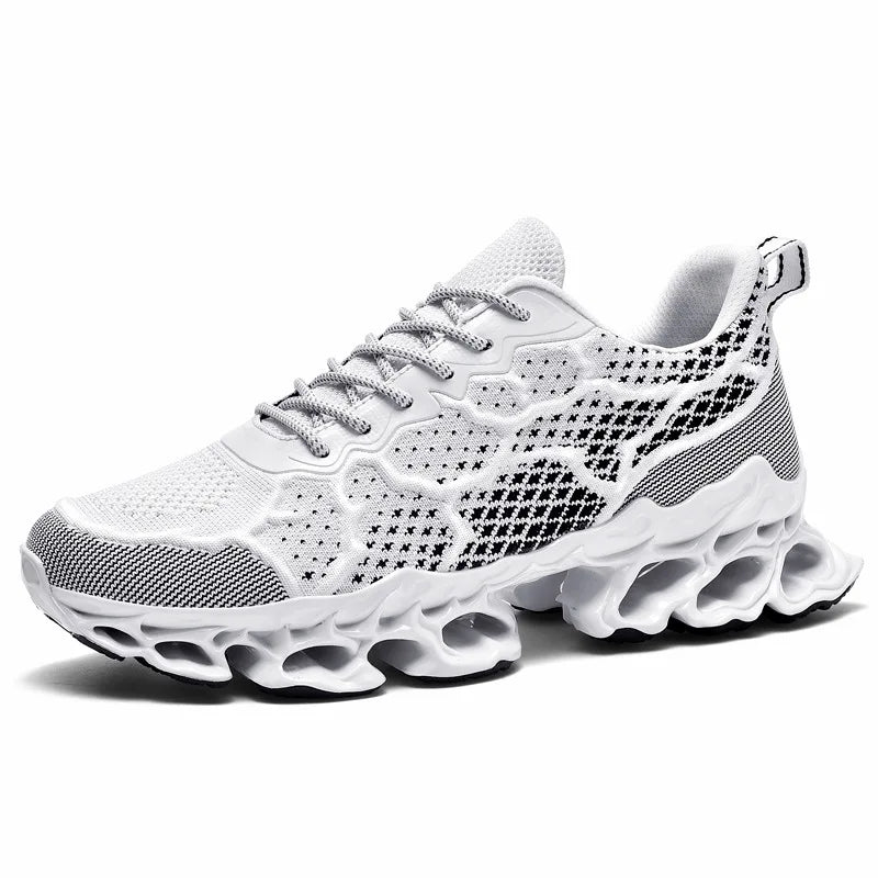 Men’s Breathable Running Sneakers in stylish orange color with lightweight mesh design and unique sole cushioning
