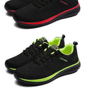 Men's Lightweight Running Sneakers in black being laced up, perfect for casual and sporty looks.