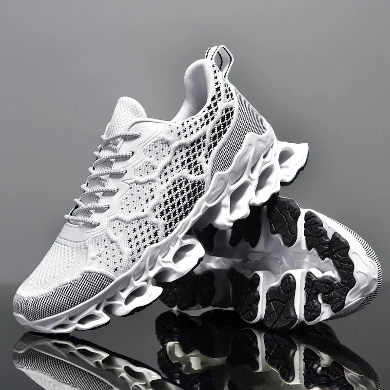 Men’s Breathable Running Sneakers in stylish orange color with lightweight mesh design and unique sole cushioning