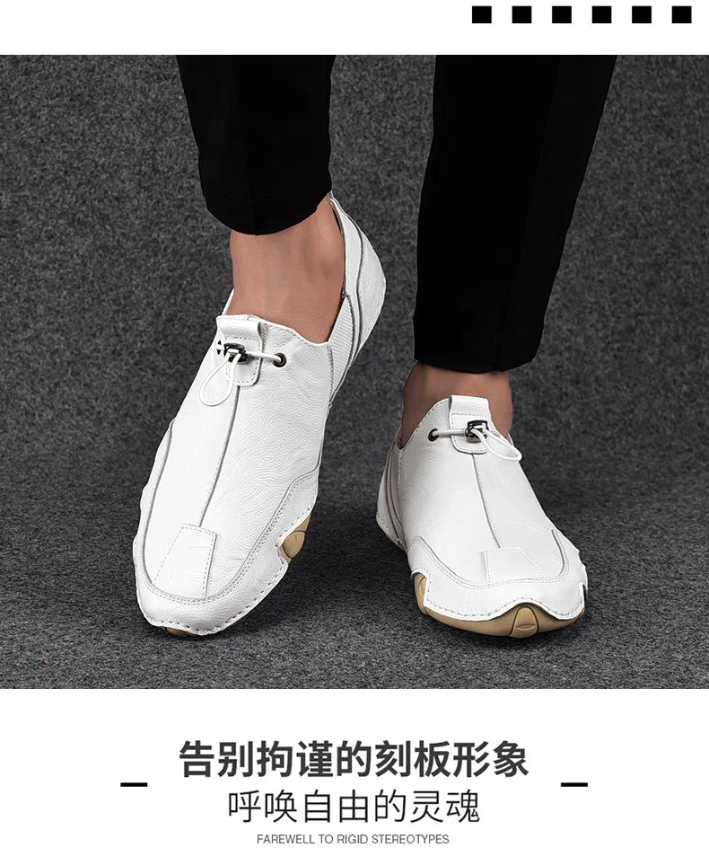 Men’s Casual Leather Sneakers – Comfortable Walking Shoes in a hand-held view showcasing black leather design
