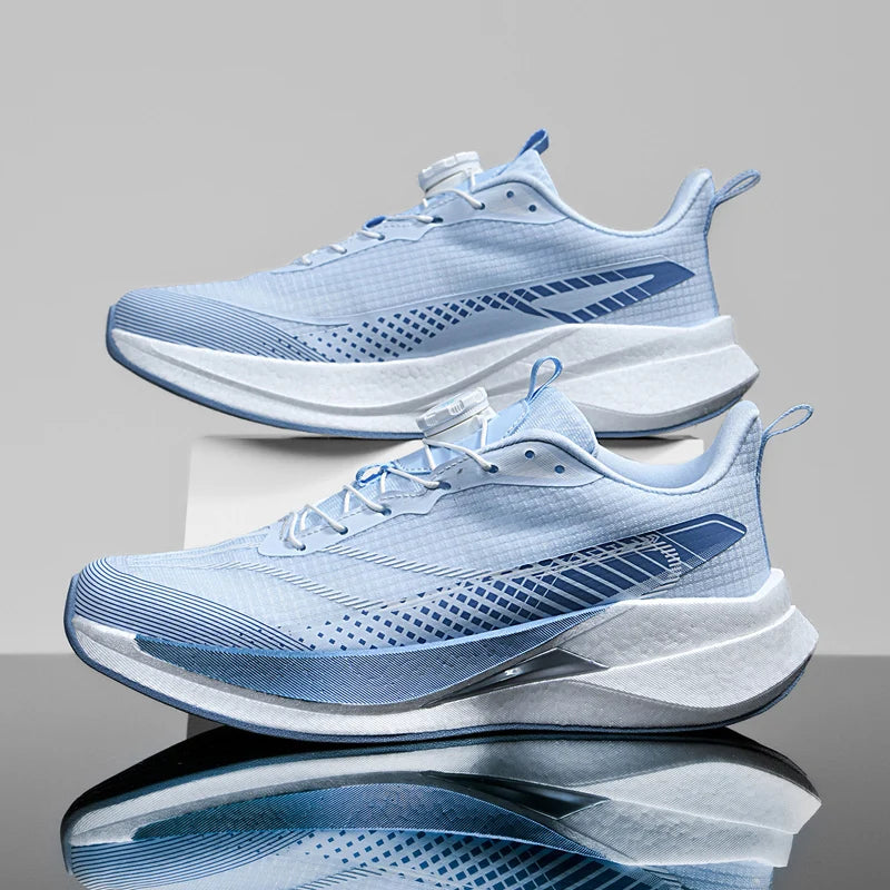  Lightweight Running Sneakers being worn by a person on a bridge, showcasing breathable and non-slip features.