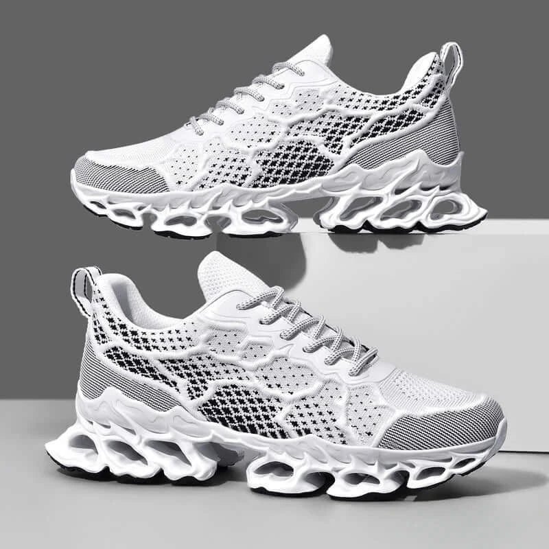 Men’s Breathable Running Sneakers in orange, featuring a lightweight design and unique sole for comfort and performance