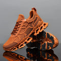 Men’s Breathable Running Sneakers in orange, featuring a lightweight design and unique sole for comfort and performance