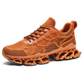 Men’s Breathable Running Sneakers in stylish orange color with lightweight mesh design and unique sole cushioning.