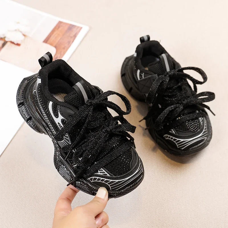Girls Casual Sneakers in silver with lace-up design and soft comfortable bowtie style.