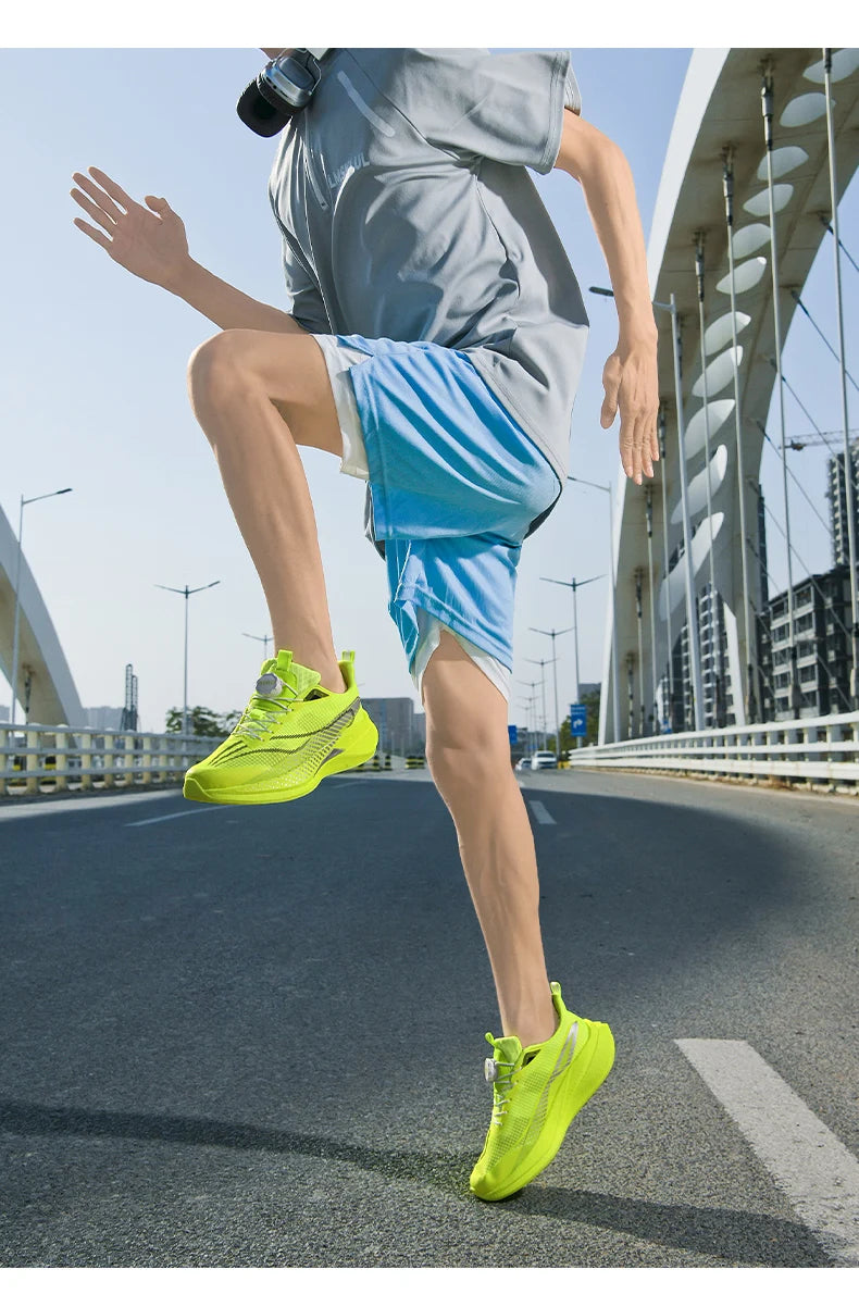  Lightweight Running Sneakers being worn by a person on a bridge, showcasing breathable and non-slip features.