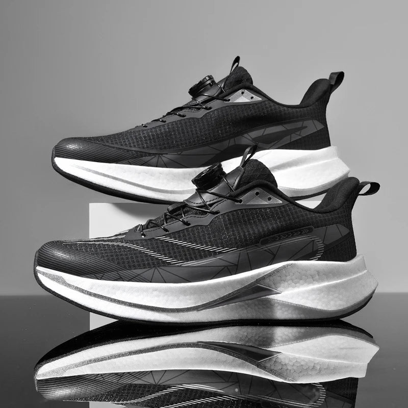  Lightweight Running Sneakers being worn by a person on a bridge, showcasing breathable and non-slip features.