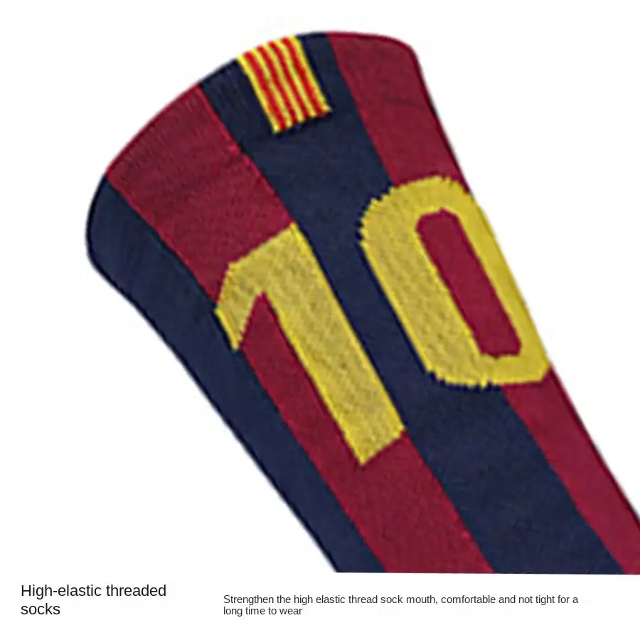 Men’s Anti Slip Soccer Socks in navy and maroon with player number 10 design for football and basketball