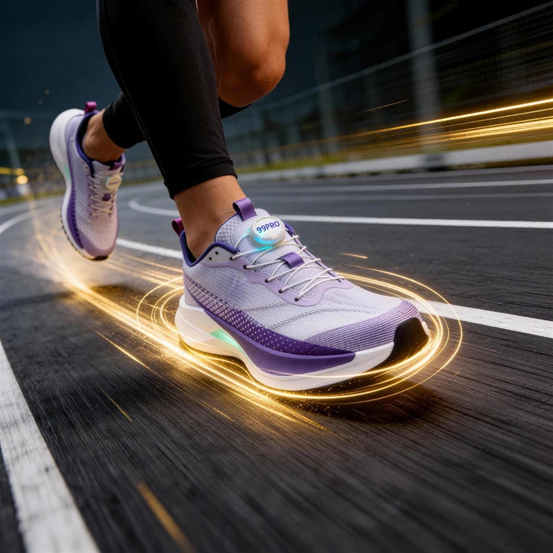  Lightweight Running Sneakers being worn by a person on a bridge, showcasing breathable and non-slip features.