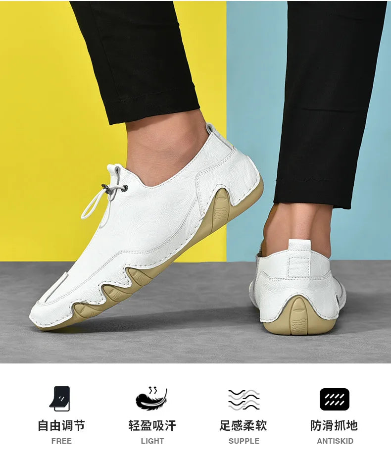 Men’s Casual Leather Sneakers – Comfortable Walking Shoes in a hand-held view showcasing black leather design