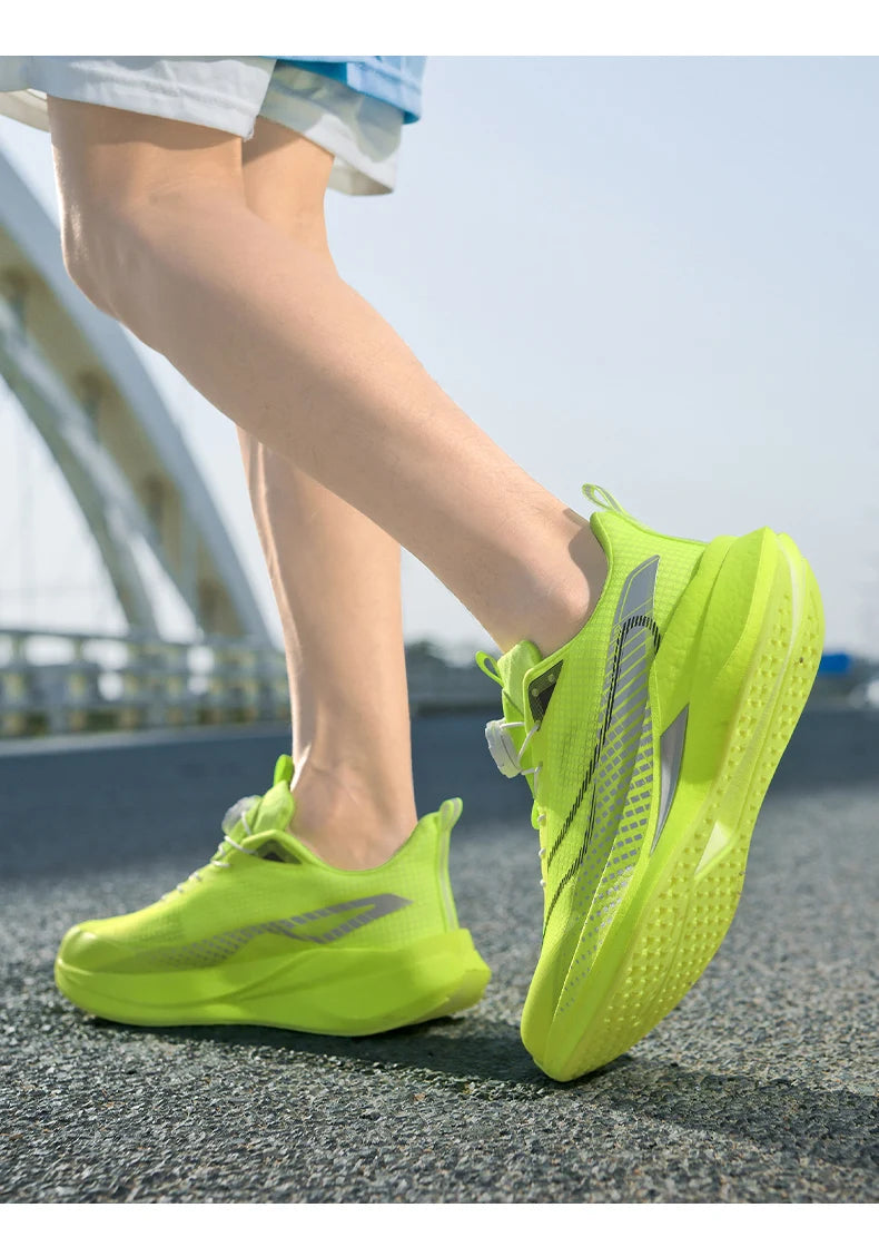  Lightweight Running Sneakers being worn by a person on a bridge, showcasing breathable and non-slip features.