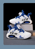  Kids High Top Basketball Sneakers in stylish red and white design, featuring ankle support for young athletes.