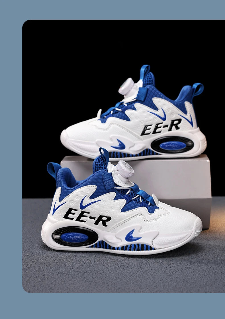  Kids High Top Basketball Sneakers in stylish red and white design, featuring ankle support for young athletes.