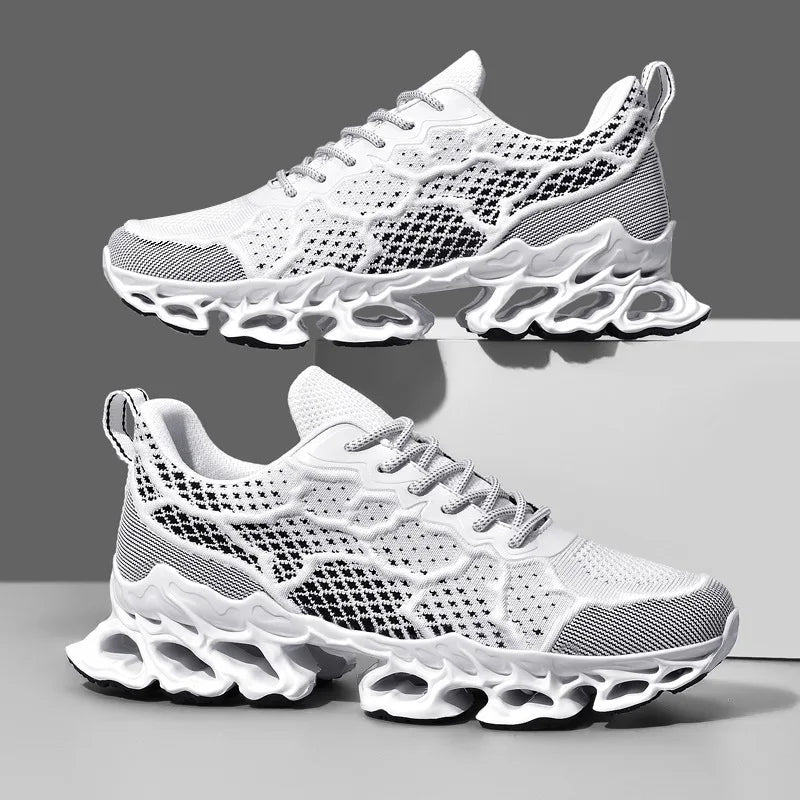 Men’s Breathable Running Sneakers in stylish orange color with lightweight mesh design and unique sole cushioning